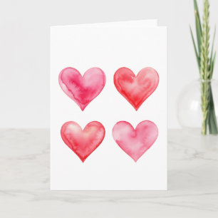 Soft Watercolor Pink Red Heart Valentine Wedding  Card