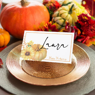Soft watercolor pumpkins place card