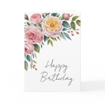 Soft watercolor roses birthday card