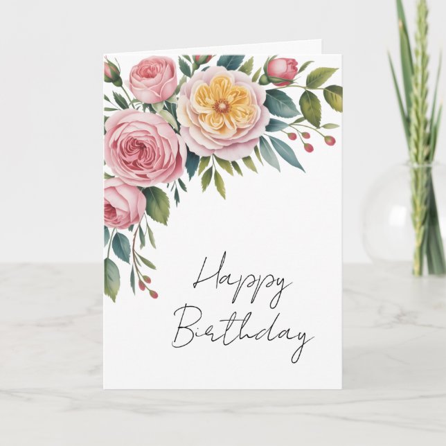 Soft watercolor roses birthday card (Front)
