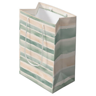 Soft Watercolor Sage Green & Peach Stripes Medium Gift Bag