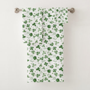 Soft Watercolor Shamrock Pattern Bath Towel Set