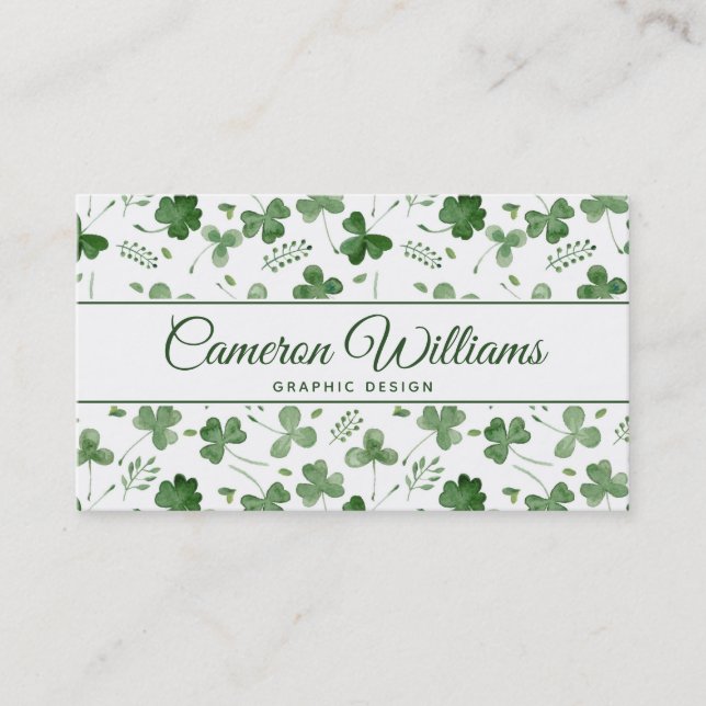 Soft Watercolor Shamrock Pattern Business Card (Front)