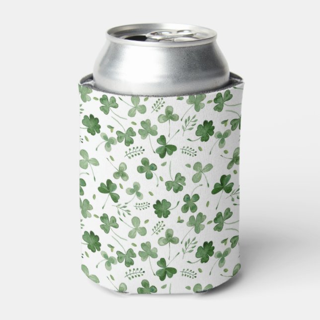 Soft Watercolor Shamrock Pattern Can Cooler (Can Front)