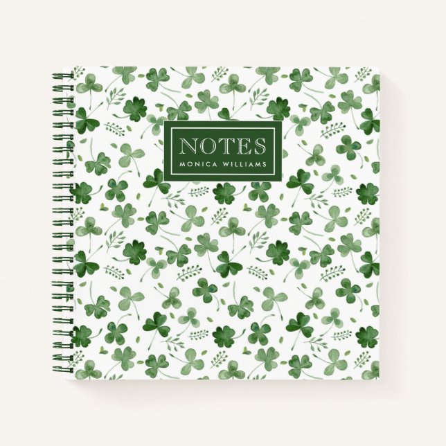 Soft Watercolor Shamrock Pattern Notebook (Front)