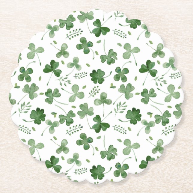 Soft Watercolor Shamrock Pattern Paper Coaster (Front)