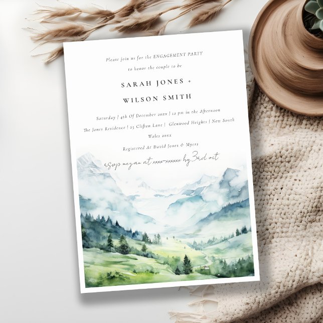 Soft Watercolor Snow Mountain Landscape Engagement Invitation (Creator Uploaded)
