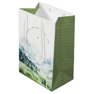 Soft Watercolor Snow Mountain Landscape Wedding Medium Gift Bag