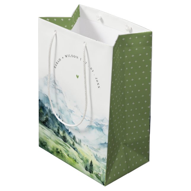 Soft Watercolor Snow Mountain Landscape Wedding Medium Gift Bag (Back Angled)
