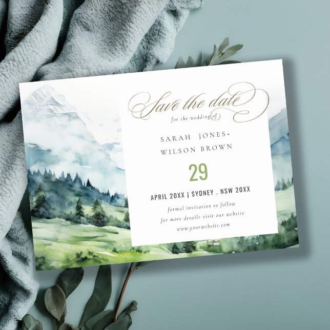 Soft Watercolor Snow Mountain Landscape Wedding Save The Date (Creator Uploaded)