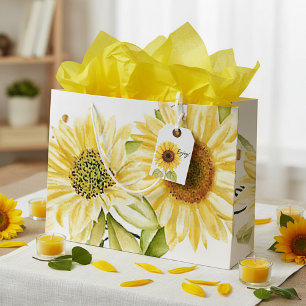 Soft watercolor sunflowers large gift bag