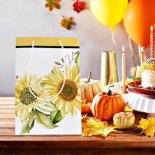Soft watercolor sunflowers  medium gift bag