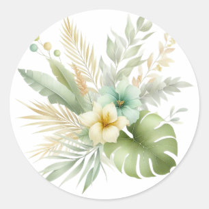 Soft Watercolor Tropical Leaves & Flowers Sticker