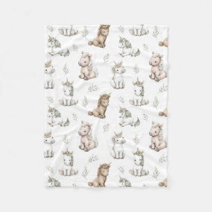 Soft Watercolor Unicorns and Flowers Pattern Fleece Blanket