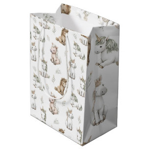 Soft Watercolor Unicorns and Flowers Pattern Medium Gift Bag