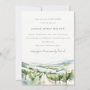 Soft Watercolor Vineyard Landscape Baby Shower Invitation