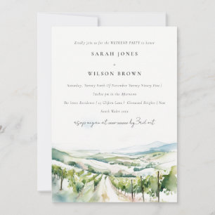 Soft Watercolor Vineyard Landscape Weekend Party Invitation