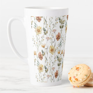 Soft Watercolor Wildflower Botanical Boho Pattern Latte Mug