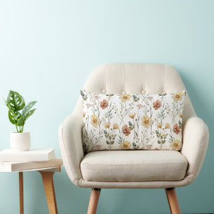 Soft Watercolor Wildflower Botanical Boho Pattern Lumbar Cushion