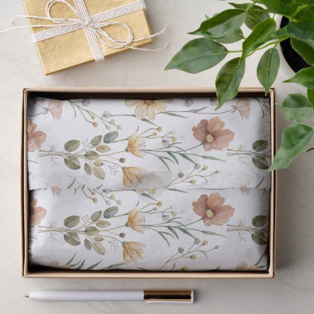 Soft Watercolor Wildflower Botanical Boho Pattern Tissue Paper (Gift)