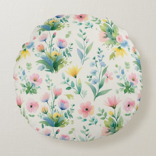 soft watercolor windflowers round cushion (Front)