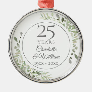 Soft Watercolour Greenery 25th Anniversary Metal Tree Decoration