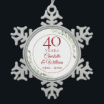 Soft Watercolour Greenery 40th Anniversary Snowflake Pewter Christmas Ornament<br><div class="desc">Featuring delicate soft watercolour leaves,  this chic botanical 40th wedding anniversary design can be personalised with your special forty-anniversary information in elegant ruby text. Designed by Thisisnotme©</div>