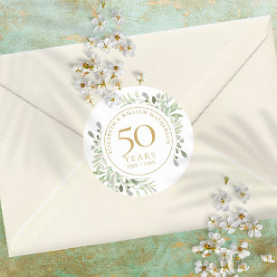 Soft Watercolour Greenery 50th Anniversary Classic Round Sticker