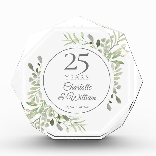 Soft Watercolour Leaves 25th Anniversary Photo Block (Front)