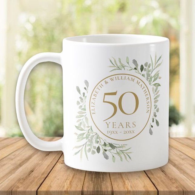 Soft Watercolour Leaves 50th Anniversary Coffee Mug (Creator Uploaded)