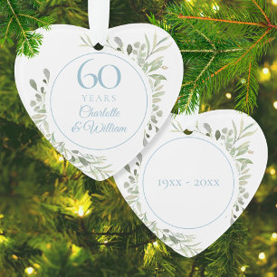 Soft Watercolour Leaves 60th Anniversary Ornament