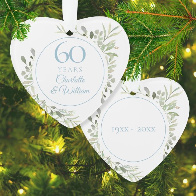 Soft Watercolour Leaves 60th Anniversary Ornament (Watercolor Greenery 60th Wedding Anniversary Ornament)