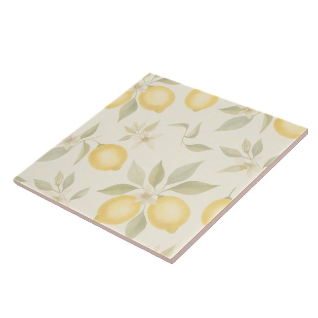 Soft Watercolour Lemon Botanical Pattern  Tile (Side)