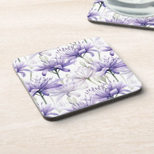 Soft Watercolour Purple Floral Pattern Coaster