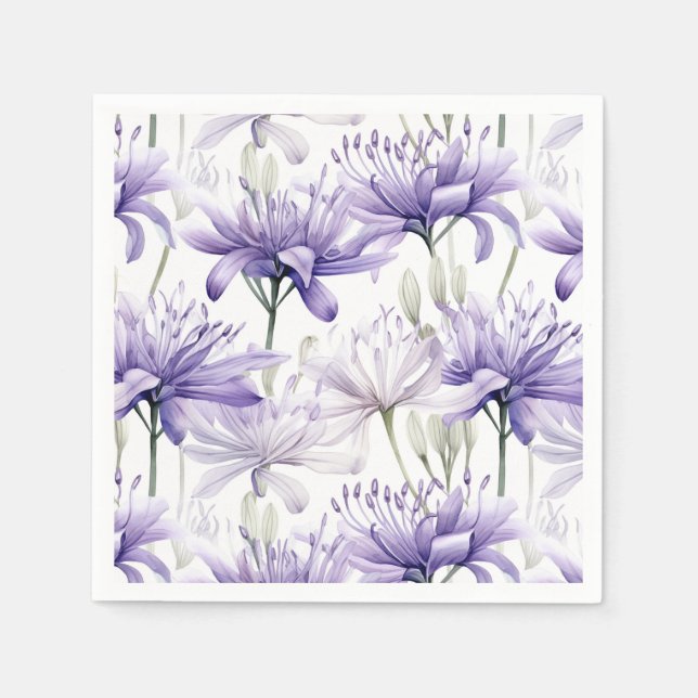 Soft Watercolour Purple Floral Patterned Napkin (Front)