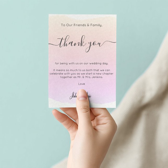Soft watercolour Wedding thank you Table Card (Pink watercolor wedding thank you card)