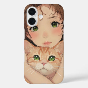 Soft Whispers – Cat & Girl Anime Art iPhone Case