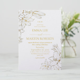 Soft White and Gold Elegant Floral Wedding  Invitation