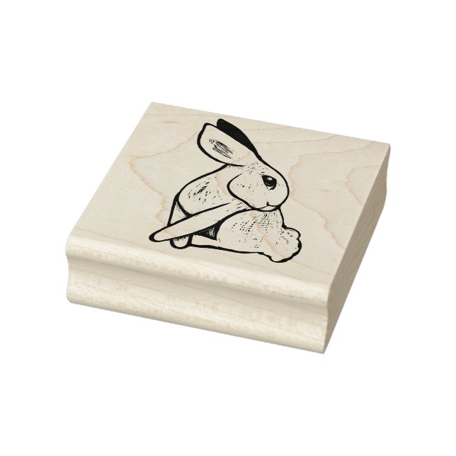 Soft White Bunny Rabbit Illustration               Rubber Stamp (Stamp)