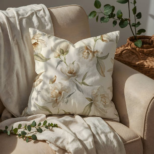 Soft White Camellia Floral Pattern Cushion