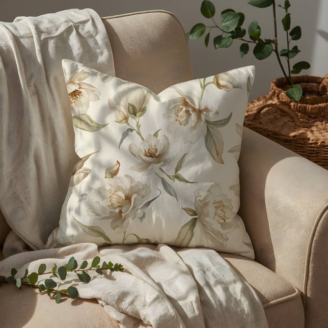 Soft White Camellia Floral Pattern Cushion (Creator Uploaded)
