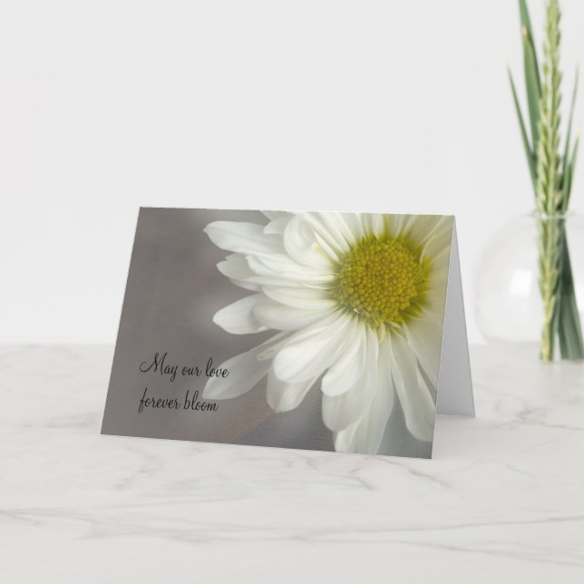Soft White Daisy on Gray Wedding Invitation Card (Front)