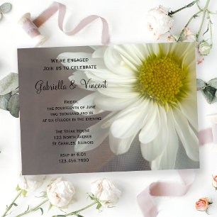 Soft White Daisy on Grey Engagement Party Invitation