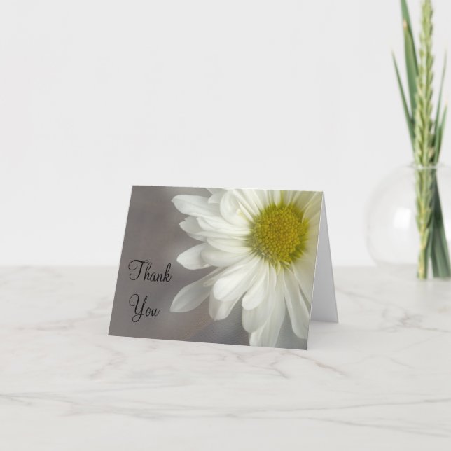 Soft White Daisy on Grey Thank You Note Card (Front)