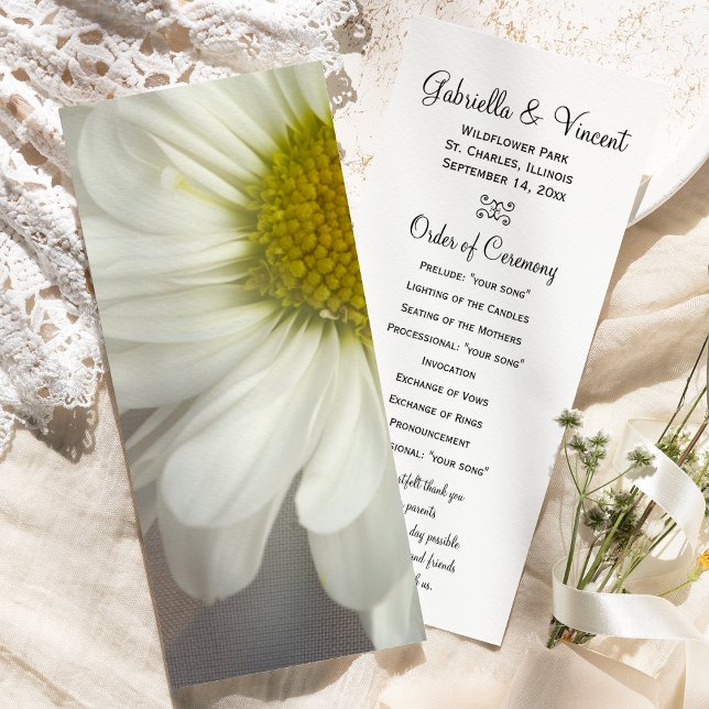Soft White Daisy on Grey Wedding Programs Programme (Creator Uploaded)