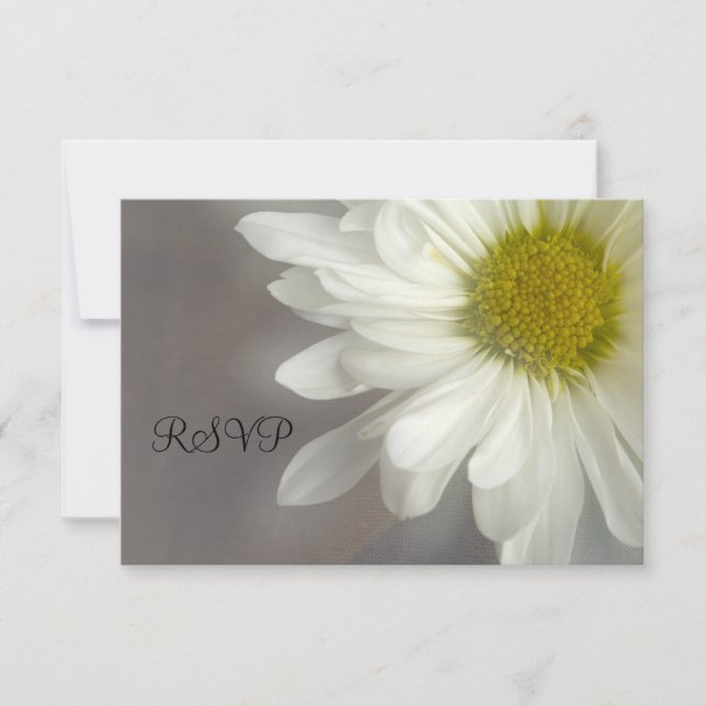 Soft White Daisy on Grey Wedding RSVP (Front)