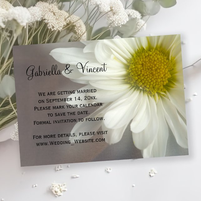 Soft White Daisy on Grey Wedding Save the Date Invitation (Creator Uploaded)