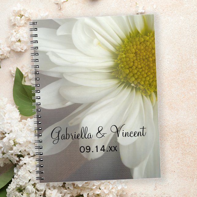 Soft White Daisy on Grey Wedding Spiral Notebook (Creator Uploaded)