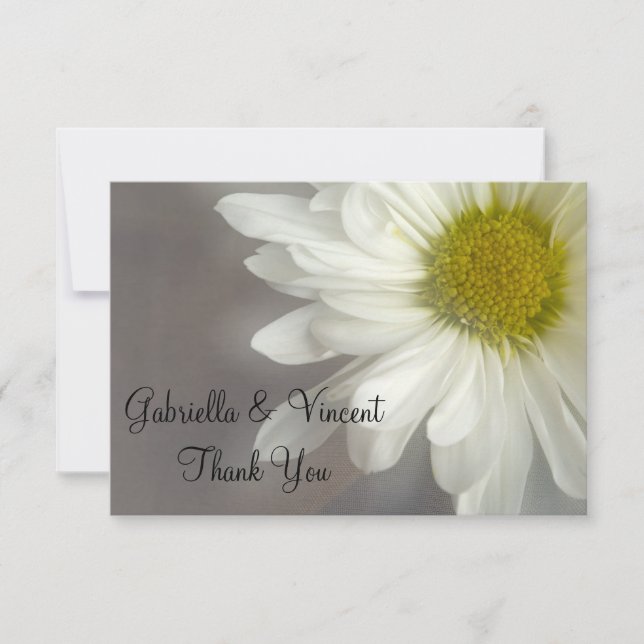 Soft White Daisy on Grey Wedding Thank You Notes (Front)