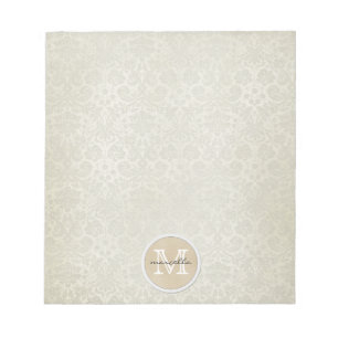 Soft White Damasks Pattern Monogram Notepad